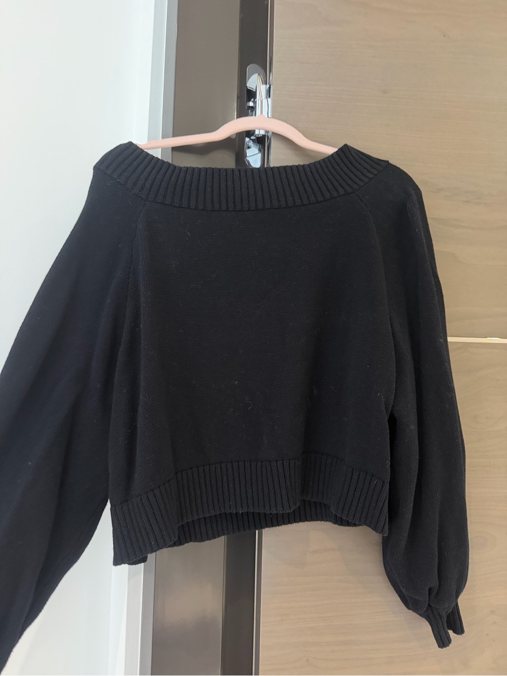 WeWoreWhat Black Off-the-Shoulder Cropped Sweater